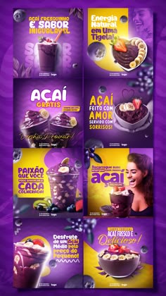 a series of ads with different colors and designs on the front, back and sides