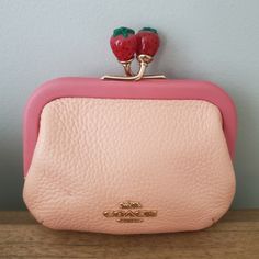 Nwot Coach Nora Kisslock Pebble Leather Card/Coin Blush Colorblock Strawberry Case 4 3/4"X3 3/4"X1.5" Chic Pink Coin Purse For Everyday Use, Chic Pink Coin Purse For Everyday, Chic Pink Coin Purse, Compact Pink Leather Bag, Elegant Pink Leather Coin Purse, Compact Pink Coin Purse With Removable Pouch, Pink Compact Leather Wallet, Pink Leather Compact Wallet, Compact Pink Leather Wallet