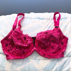 Beautiful Lace Pink And Black Bra. Size 30f Which Is Equivalent To 30ddd Or 32dd. Similar Styles Available In Other Colors Pink Full Cup Partially Lined Bra, Party Pink Bra With Lace Trim, Pink Full Cup Bra With Lace Closure, Pink Stretch Lace Bra, Pink Partially Lined Lace Bra, Pink Push-up Bra With Lace Trim, Vs Bras, Green Bras, Strappy Bralette