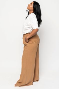 Smocked waistband, good stretch Pockets Wide leg Fit true to size Styled with the Porter Top Inseam: approx 30" *OUT OF STOCK? Select your size & sign up for restock notifications. //Sizing// Small: Size 2-4 Medium: Size 6-8 Large: Size 10-12 Fabric: 60% Cotton, 40% linen Wash/Care: Gentle cycle cold, line dry. MEASUREMENT & FIT MODEL INFO Brown High Waist Relaxed Fit Bottoms, Brown Bottoms With Elastic Waistband And Loosely Fitted Hips, Brown Trousers With Elastic Waistband, Loosely Fitted Brown Bottoms With Elastic Waistband, Everyday High Waist Pants With Elastic Waistband, Stretch Brown Wide Leg Pants With Pockets, Non-stretch Brown Pants With Side Pockets, High Waist Pull-on Pants For Everyday, Everyday High Waist Pull-on Pants