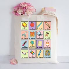 a tote bag with different things on it