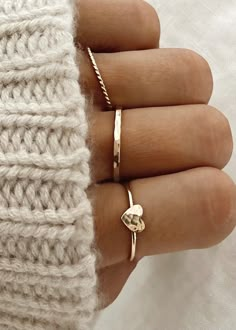 Tiny Heart Stacking Rings | James Michelle Jewelry Shark Tooth Necklace, Crescent Necklace, Tooth Necklace, Rainbow Necklace, Evil Eye Ring, Gold Ring Stack, Initial Ring, Diamond Charm, Tiny Heart