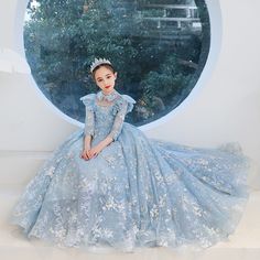 Long Sleeves Blue Girl Formal Dress Blue Dresses For Kids, Blue Flowy Dress, Blue Flower Girl, Cute Blue Dresses, Beauty Pageant Dresses, Kids Party Wear Dresses, Flower Girl Dresses Blue, Wedding Dresses For Kids, Ladies Day Dresses