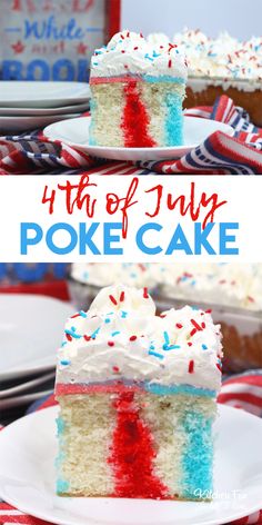 this fourth of july poke cake is made with red, white and blue sprinkles