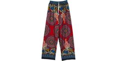 Robust Red Boho Rayon Pants with Mandala Prints in Clothing - Red boho dual mandala and floral printed wide-leg free-flowing pants that are perfect for any occasion. Features: Split-Skirts-Pants, Pocket, Vacation, Beach, Printed, Bohemian. Bohemian Red Harem Bottoms, Red Bohemian Harem Bottoms, Red Hippie Pants For Summer, Red Wide Leg Hippie Pants, Red Wide Leg Pants For Festivals, Red Hippie Summer Pants, Summer Red Hippie Pants, Red Boho Print Bottoms For Summer, Red Boho Print Summer Bottoms