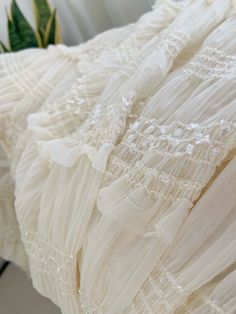 Elegant Cream Tulle Fabric With Delicate Lace, Elegant Cream Tulle Fabric With Scalloped Lace, White Ruffled Tulle Fabric, Cream Tulle Fabric With Crochet Lace Detail, Cream Lace Tulle Fabric With Scalloped Lace, French Lace, Gorgeous Fabrics, Chiffon Fabric, Couture Dresses