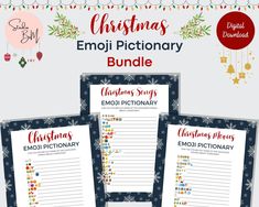 three christmas printables with the words,'christmas dictionary'and an emotionary