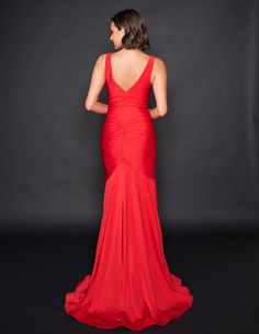 Nina Canacci 7503 Ruched Waistline Long Evening Gown in a criss cross fashion with wide straps and a v neckline Long Evening Gowns, Mermaid Silhouette, Feather Dress, Dress Purchase, A Mermaid, Strike A Pose, Clothing Size Chart, Prom Gown, Two Piece Dress