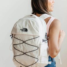 Brand New Tags Are Not Attached But Can Include Them Never Used Volume:1404 In (27 Liters) Laptop Sleeve:12.5" X 11" (31.8 Cm X 27.9 Cm) Dimensions:11" X 5.75" North Face Backpack School, Northface Backpacks, The North Face Borealis, Women In White, North Face Borealis, North Face Bag, Aesthetic Backpack, Backpack Outfit, White Backpack