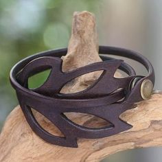 Leather wrap bracelet, 'Autumn Leaf' - Hand Crafted Leather Bracelet from Indonesia Simple Leather Bracelet, Hantverk Diy, Diy Leather Bracelet, Leather Jewellery, Leather Carving, Leather Art, Autumn Leaf, Leather Bracelets, Leather Projects