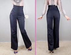 "Comfortable and soft high waist glosy pants with doble side buttons, loose Boot-cut leg Material: cotton and viscose Fabric: cotton-60%viscose-36%lycra-4% Details - Corset - doble side buttons - no pockets - loose Boot cut leg SIZES: Tops and Bottoms Size XS                                                                                                  bust- around 34\" / 84 cm  waist- around 24''/ 62 cm hips- around 34''/ 86 cm Size S bust- around 35''/ 88 cm waist- around 26''/ 66 cm hips- around 36''/ 90 cm Size M bust- around 37''/ 92 cm waist- around 28''/ 70 cm hips- around 37''/ 94 cm Size L bust- around 38''/ 96 cm waist- around 30''/ 74 cm hips- around 38''/ 98 cm Size XL bust- around 39''/ 100 cm waist- around 31''/ 78 cm hips- around 40''/ 102 cm Size XXL bust- around 41''/ 10 Corset Waist Pants, Formal High-waisted Pants With Button Cuffs, Fitted High-waisted Pants With Button Closure, Tailored Bottoms With Button Cuffs, Fitted Wide-leg Pants With Button Closure, Fitted Corset With Button Closure, Corset Pants, Waist Pants, Viscose Fabric