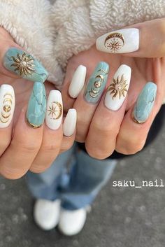 Sun Nails, Boho Nails, Unghie Nail Art, Witchy Nails, Hippie Nails, Moon Nails, Colorful Nails, Her Nails, Short Acrylic Nails