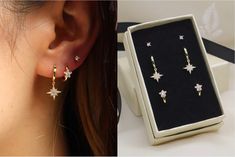 ❤More Style at https://www.etsy.com/ca/shop/HintFineJewelry PLEASE READ BEFORE PLACING YOUR ORDER. 📣Update 2022/08/29 📣 We have improved star dangle hoops inner diameter to 9 mm to fit everyone:) No more sizing issues.  STARBURST HOOP EARRING SET ----------------♥ MATERIAL ♥-------------------- 18K Gold Thick Plated on Sterling Silver Also available in 925 Sterling Silver Rhodium plated. This reduces tarnishing compared to non-plated sterling silver. ----------------♥ SIZE ♥------------------- Star Hoop Earrings, Starburst Earrings, Prom Jewelry, Jewelry Earring, Hoop Earring Sets, Celestial Jewelry, Valentine's Gift, Earrings Etsy, Jewelry Earrings Hoops