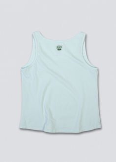 a white tank top with a green logo on the front