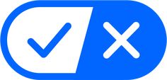 a blue and white check mark with the word x on it