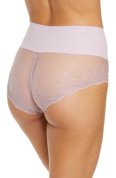 In addition to giving you a nice rear view, these next-to-nothing panties have elastic-free edges and a bonded waistband to make them invisible under clothes. Support level: smooth Cotton-lined gusset 78% nylon, 22% spandex with 83% nylon, 17% spandex contrast Machine wash, dry flat Imported Women's Clothing Rear View, Lace Shorts, In Addition, Lilac, Women's Clothing, Nordstrom, Elastic, Womens Shorts, Spandex