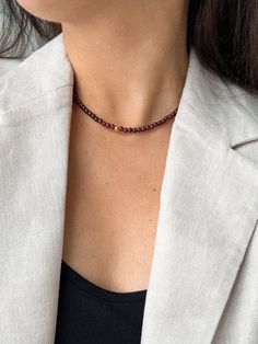 Simple and classy beaded necklace with garnet stones. LENGTH: 35 cm + 5 cm chain. CLOSURE: lobster claw. MATERIALS: garnet beads, stainless steel. You might also like chain necklace with heart: https://www.etsy.com/listing/1666110790/dainty-chain-heart-pendant-choker?click_key=56d472b5755c79254c3b713d7e2fd7b3b59bd052%3A1666110790&click_sum=ae83057b&ref=shop_home_active_1&pro=1 PLEASE NOTE, COLORS might be different because of the nature of stone and your monitor! Pleace, note that sometimes DELI Red Gemstone Jewelry, Necklace With Heart, Chain Heart, Pendant Choker, Dainty Chain, Necklace Red, Red Gemstones, Garnet Stone, Beaded Necklaces