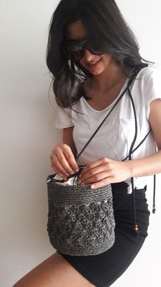 Natural Bucket Bag With Braided Handles As Gift, Eco-friendly Bucket Shaped Straw Bag, Bucket Straw Bag With Adjustable Strap As Gift, Handmade Black Bucket Bag, Summer Bucket Bag With Braided Handles As Gift, Casual Handmade Straw Bag Perfect As A Gift, Casual Handmade Straw Bag Gift, Summer Bucket Crochet Bag As Gift, Summer Gift Crochet Bucket Bag