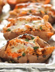 baked sweet potatoes stuffed with cheese and vegetables