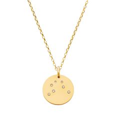 These 12 zodiac pendants, each adorned with a diamond-studded constellation, add a heavenly personal touch. Whether treating yourself or finding a thoughtful gift, these pieces introduce a touch of charm and personalisation to any woman's jewellery collection. Material 9ct Yellow Gold Pendant 20mm (dia.) Chain 9ct Yellow Gold, 18" Trace Chain (other chains available separately) Variants 9ct White Gold Custom Personalised engraving on reverse available on request. Contact Louise for more details Celestial Zodiac Sign Diamond Jewelry, Celestial Zodiac Diamond Jewelry, Diamond Zodiac Sign Necklaces, Diamond Zodiac Sign Necklace Gift, Diamond Zodiac Sign Necklaces As Gifts, Belcher Chain, January February March, 12 Zodiac, Zodiac Pendant