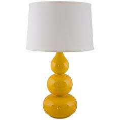 A hand-applied gloss curry yellow glaze finish gives this Triple Gourd ceramic table lamp by RiverCeramic a beautiful look and feel. The polyester and cotton drum shade atop this lamp reinforces the traditional style. A soft chrome finish finial puts the finishing touches on this lamp as a decorative detail. Gourd Lamp Lamps Plus, Curry Yellow, Living Room Lighting Tips, Yellow Table Lamp, Yellow Table, Grey Table Lamps, Contemporary Table Lamps, Ceramic Table Lamp, Cute Room Decor