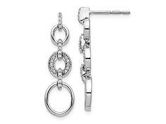 Rhodium over 14K white gold polished fancy dangle earrings with 0.144 cttw round lab grown diamonds. Measures approximately 1 1/8"L x 5/16"W and have friction post and push back clasps. White Gold Diamond Dangle Linear Earrings, White Gold Diamond Dangle Earrings, White Gold Dangle Diamond Earrings With Pave Setting, Sterling Silver Brilliant Cut Linear Earrings, Sterling Silver Linear Earrings With Brilliant Cut, White Gold Pave Setting Dangle Earrings, White Gold Cubic Zirconia Linear Earrings, Brilliant Cut Sterling Silver Linear Earrings, White Gold Dangle Earrings With Pave Setting