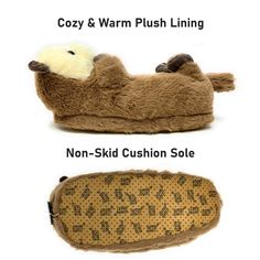 We need eachotter these days - let's come together with these super soft sherpa animal slippers from our partners at Oooh Geez! Slippers.Stay warm & look great with your new otter themed brown & white sherpa slippers. Wear them around the house or out and about thanks to the non-skid bottom. Pick up a pair for your children today! Info Style: Sherpa slipper with non-skid bottom sole. Size: Fits kid's U.S. shoe size 1-4. One Size fits most boys & girls. Material: 100% super soft Sherpa Care: Mach Sherpa Slippers, Slippers For Kids, Fun Slippers, Animal Slippers, Sock Animals, Kids Slippers, Fuzzy Slippers, Designer Slippers, Funny Socks