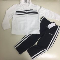 New $48 2 Pieces Sporty White Long Sleeve Set, White Fitted Playwear Set, White Long Sleeve Playwear Sets, Sporty White Sets For Spring, White Sporty Sets For Spring, Sporty White Spring Sets, Adidas Fitted Playwear Sets, Adidas Fitted Sets For Playwear, Adidas White Long Sleeve Set