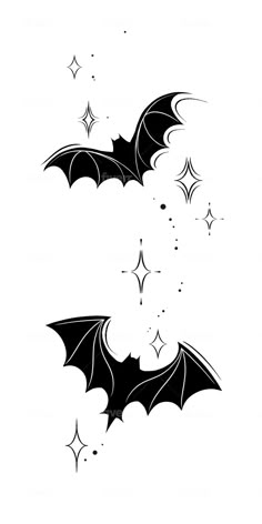 two bats flying in the sky with stars