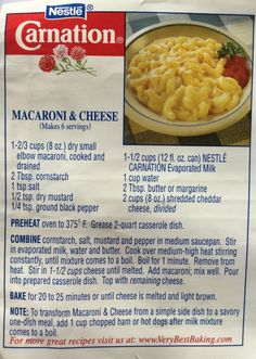 a close up of a menu for macaroni and cheese