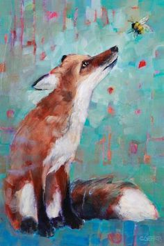 a painting of a fox and a bee