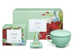 the tea fortee gift set includes a cup, saucer and box