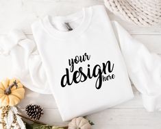 Customizable White Sweatshirt For Fall, White Branding Sweater For Fall, White Branded Sweater For Fall, Sweater Mockup, Ecommerce Shop, Sweatshirt Mockup, Fall Svg, Social Media Channels, Fall Sweatshirt