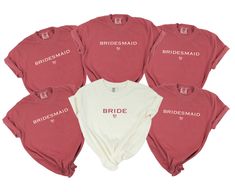 six bridesmaid t - shirts in red and white