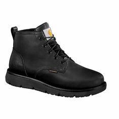 From plumbing to landscaping to everyday wear, these men's Carhartt work boots keep you moving in wet working environments. They're built for all-day comfort with a ton of flexibility and break points. Like truck tires, they feature siping on the outsole for high traction on wet surfaces. The waterproof, breathable membrane and fast-drying lining ensures you stay dry from precipitation and sweat.FeaturesSafety toe meets ASTM F2413-18 EH standardSlip resistance meets ASTM F3445-21 SR standardStor Black Abrasion-resistant Work Boots For Outdoor, Black Leather Work Boots Fade-resistant, Rugged Slip-on Work Boots With Steel Toe, Outdoor Work Boots With Steel Toe And Slip-on Design, Black Steel-toe Boots For Construction, Wedge Work Boots, Rugged Boots, Men Carhartt, Steel Toe Work Boots