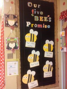 a bulletin board with bees on it