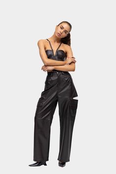 This is a Pre-Order style. Please allow 3 weeks for your order to ship. High-waisted leather cargo pants with zippered slits in the mid-thigh. Features a wide leg and added functional pockets on the legs. Material: 100% Lambskin Made in Italy Professional Leather Cleaner Only Chic Brown High-waisted Cargo Pants, Trendy High-waisted Brown Leather Pants, Brown High-waist Leather Pants, High-waisted Brown Leather Pants, Brown High-waisted Leather Pants With Pockets, Brown Cargo Pants, Cargo Pant, Chocolate Brown, Cargo Pants