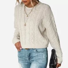 Women's Long Sleeve Honeycomb Knit Pullover Sweater - Cupshe-s : Target Trendy Ribbed Cream Sweater, Trendy Cream Ribbed Sweater, Ribbed Cream Cropped Sweater For Fall, Cream Ribbed Cropped Sweater For Fall, Casual Beige Ribbed Sweater, Casual Stretch Cable Knit Cropped Sweater, Trendy Ribbed Beige Sweater, Trendy Ribbed Beige Cropped Sweater, Casual Cream Ribbed Cropped Sweater