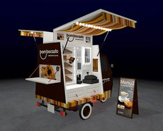 the food truck is equipped with an awning