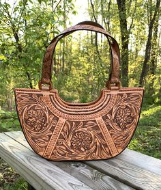 Hand-Tooled Leather Purse, Medium Satchel, Shoulder Bag, "Azteca" by ALLE, Mexican purse, Western Style, Mother's day gifts Leather Bag With Engraved Details For Everyday Use, Leather Bag With Engraving For Everyday Use, Everyday Leather Bag With Engraved Details, Engraved Leather Bag For Everyday Use, Artisan Leather Bag With Engraving, Brown Hand Tooled Clutch Bag, Hand Tooled Clutch Shoulder Bag For Daily Use, Artisan Hand Tooled Bags For Everyday Use, Artisan Hand Tooled Bag For Daily Use