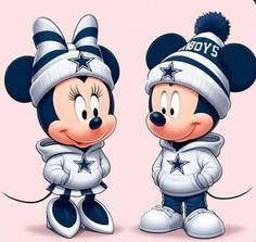 two mickey mouses wearing hats and jackets