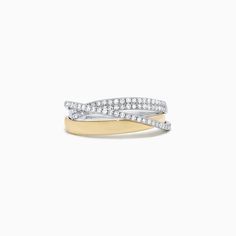 Effy Duo 14K Two Tone Gold Diamond Crossover Ring, 0.31 TCW Diamond Crossover Ring, Cross Rings, Diamond Wrap Ring, Crossover Diamond Ring, Bezel Set Diamond Ring, Criss Cross Ring, White Gold Diamond Earrings, Diamond Pendants Designs, Crossover Ring