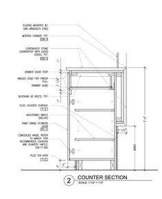 an architectural drawing of the corner section of a building with measurements and details for each section