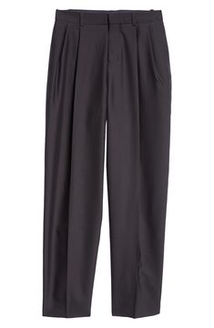 Pleat-front pants predominate in the Jacquemus fall '24 collection, bringing classic yet relaxed tailoring to the fore, as with this pair in a loose-fitting, mid-rise cut from a virgin wool and silk suiting fabric. 34" inseam; 19" leg opening; 12" front rise; 15" back rise (size 4US/36FR) Zip fly with hook-and-bar closure Side-seam pockets; back welt pockets Stretch-cotton lining 71% virgin wool, 29% silk Dry clean Imported Designer Clothing Relaxed Tailoring, Suiting Fabric, Fall 24, Suit Pant, Fabric Gift Bags, Nordstrom Store, Fabric Gifts, Free Fabric, Black Fits