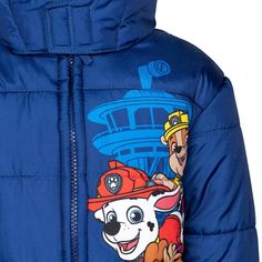 Get ready for a fun adventure in this adorable Paw Patrol Winter Coat Puffer Jacket! Join Marshall, Chase, Rubble, Skye, Rocky, Zuma, Everest, and the rest of the rescue pups as they help solve problems around Adventure Bay with their pal Ryder. Always ready to help a friend, these mighty pups need your little helper’s assistance to complete their mission, save the day, and bring a smile to the faces of those around them. Your child will love to wear this cute and stylish hooded puffer jacket, p Winter Coat Puffer, Paw Patrol Chase, Coat Puffer, Boys Winter Coats, Winter Puffer Coat, Chase Paw Patrol, Back To School Fashion, School Fashion, Character Costumes