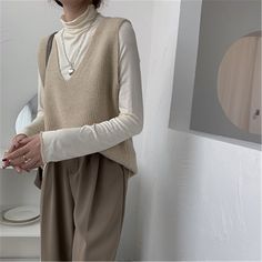 Waistcoat Women, Sweater Vest Outfit, Waistcoat Woman, Minimalist Women, Outer Wear, Sweater Vest Women, Cotton Vest, Loose Pullover, Vest Outfits