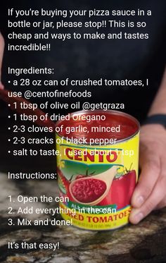 a person holding a can of food with instructions on how to put it in the container