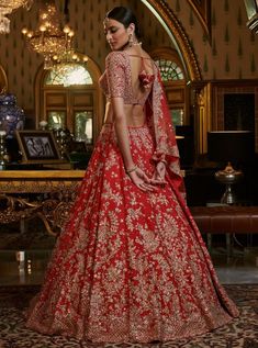 Wedding Lengha Bridal Lehenga, Dolly J, Types Of Clothing Styles, Silk Thread Embroidery, Elegant Sarees, Gold Lehenga, Raw Silk Lehenga, Bridal Lehenga Red, Red Lehenga