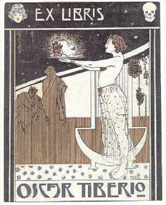 an old book cover with the title ex libris written in black and white