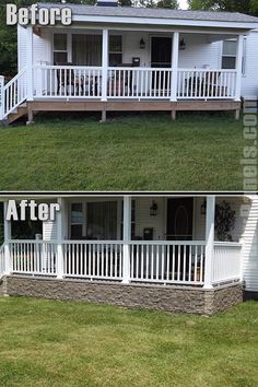 before and after photos of a house with grass on the roof